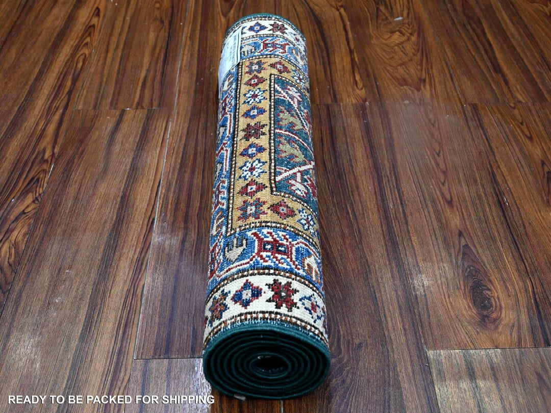 1'11" x 5'9" New Hand Knotted Green Wool Runner Oriental Rug - MOA10289441