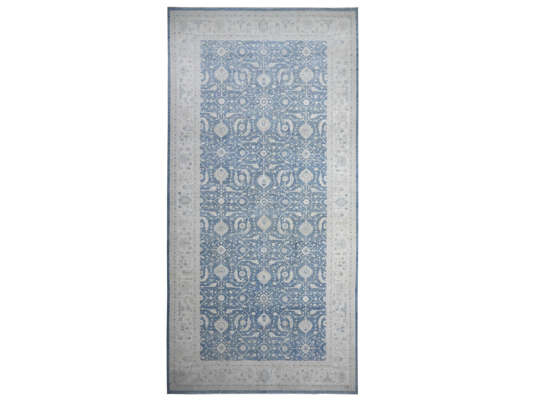 9'10" x 20'3" New Hand Knotted Blue Wool Rectangle Oriental Rug - MOA10289473