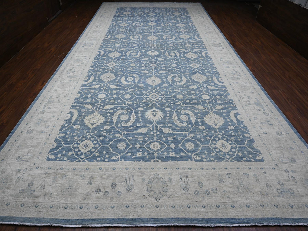 9'10" x 20'3" New Hand Knotted Blue Wool Rectangle Oriental Rug - MOA10289473