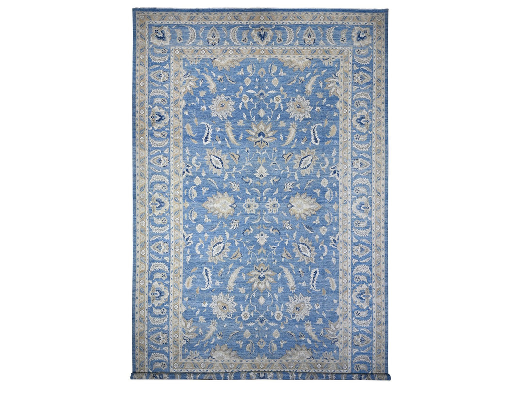 12'11" x 20'7" New Hand Knotted Blue Wool Rectangle Oriental Rug - MOA10289475