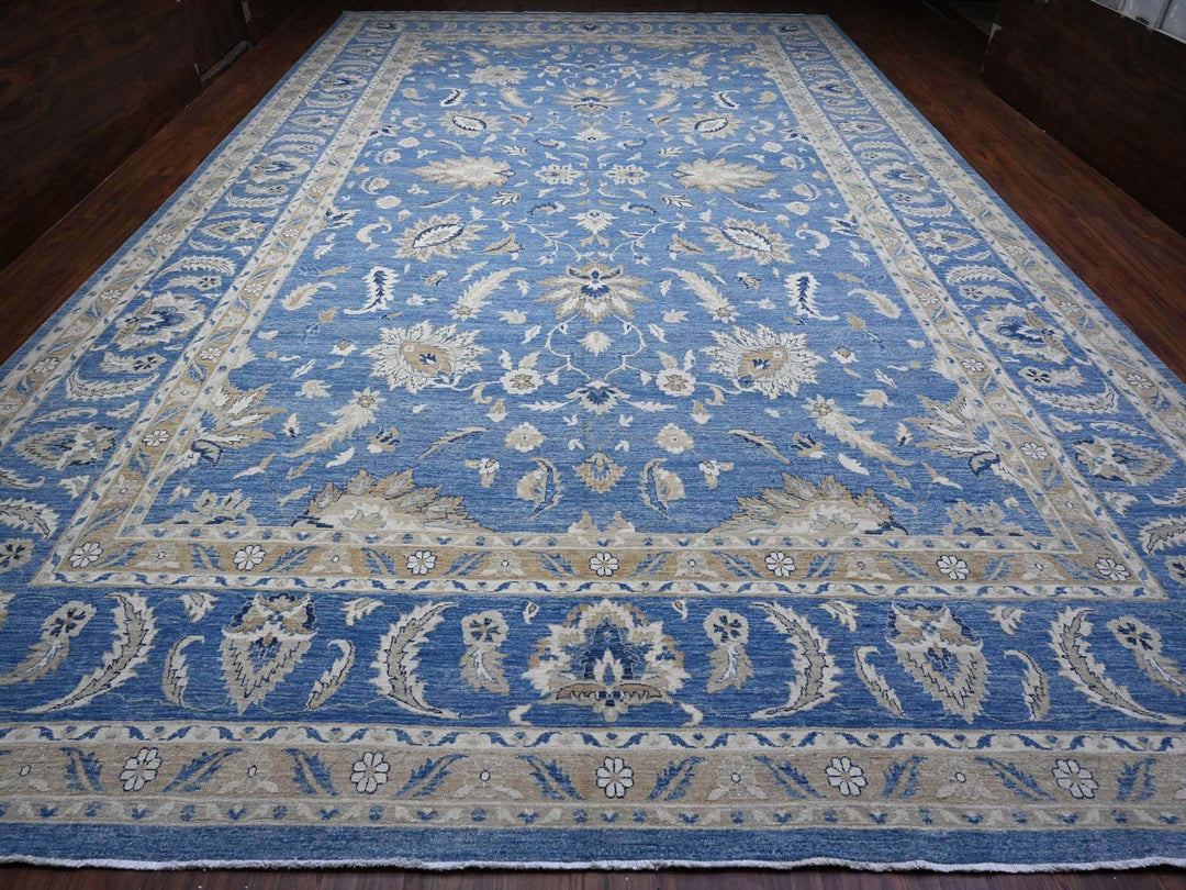 12'11" x 20'7" New Hand Knotted Blue Wool Rectangle Oriental Rug - MOA10289475