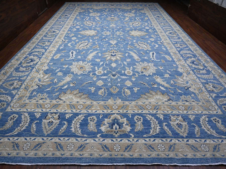 12'11" x 20'7" New Hand Knotted Blue Wool Rectangle Oriental Rug - MOA10289475
