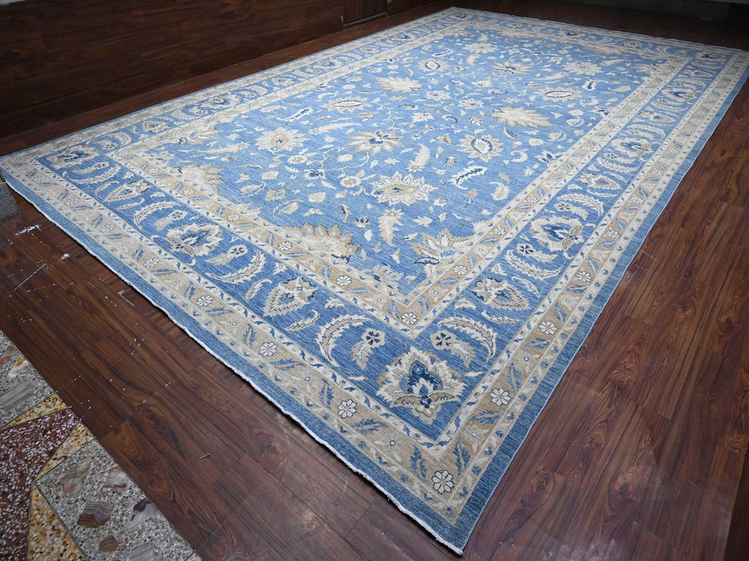 12'11" x 20'7" New Hand Knotted Blue Wool Rectangle Oriental Rug - MOA10289475