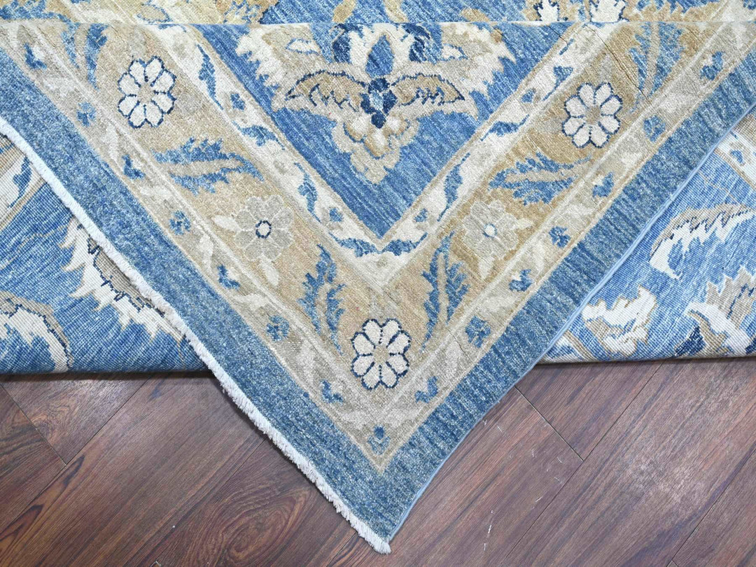 12'11" x 20'7" New Hand Knotted Blue Wool Rectangle Oriental Rug - MOA10289475