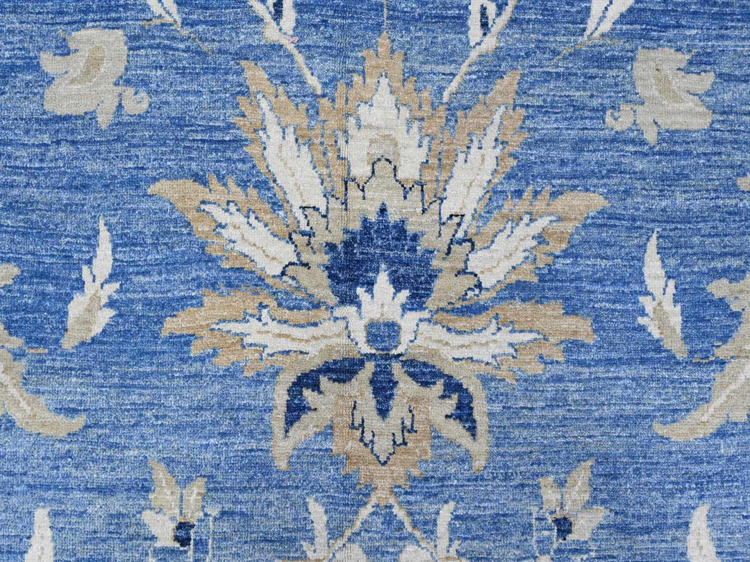 12'11" x 20'7" New Hand Knotted Blue Wool Rectangle Oriental Rug - MOA10289475