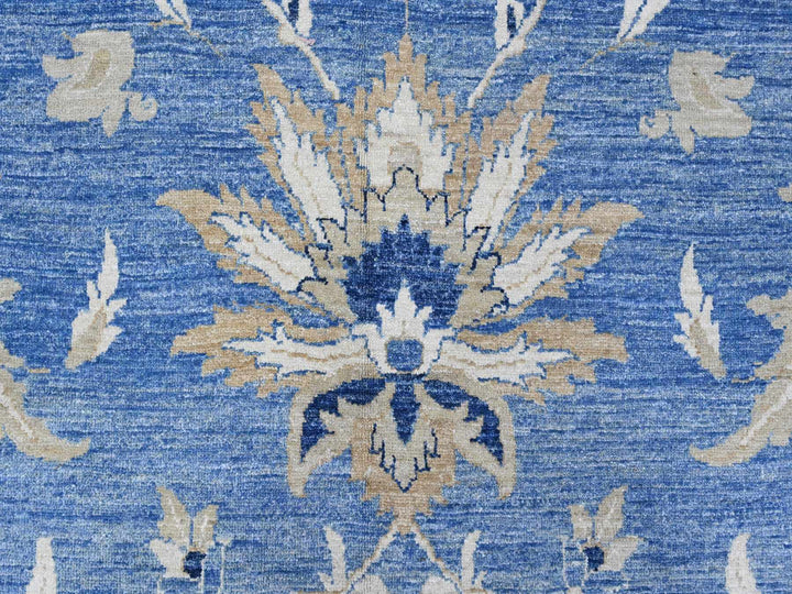 12'11" x 20'7" New Hand Knotted Blue Wool Rectangle Oriental Rug - MOA10289475