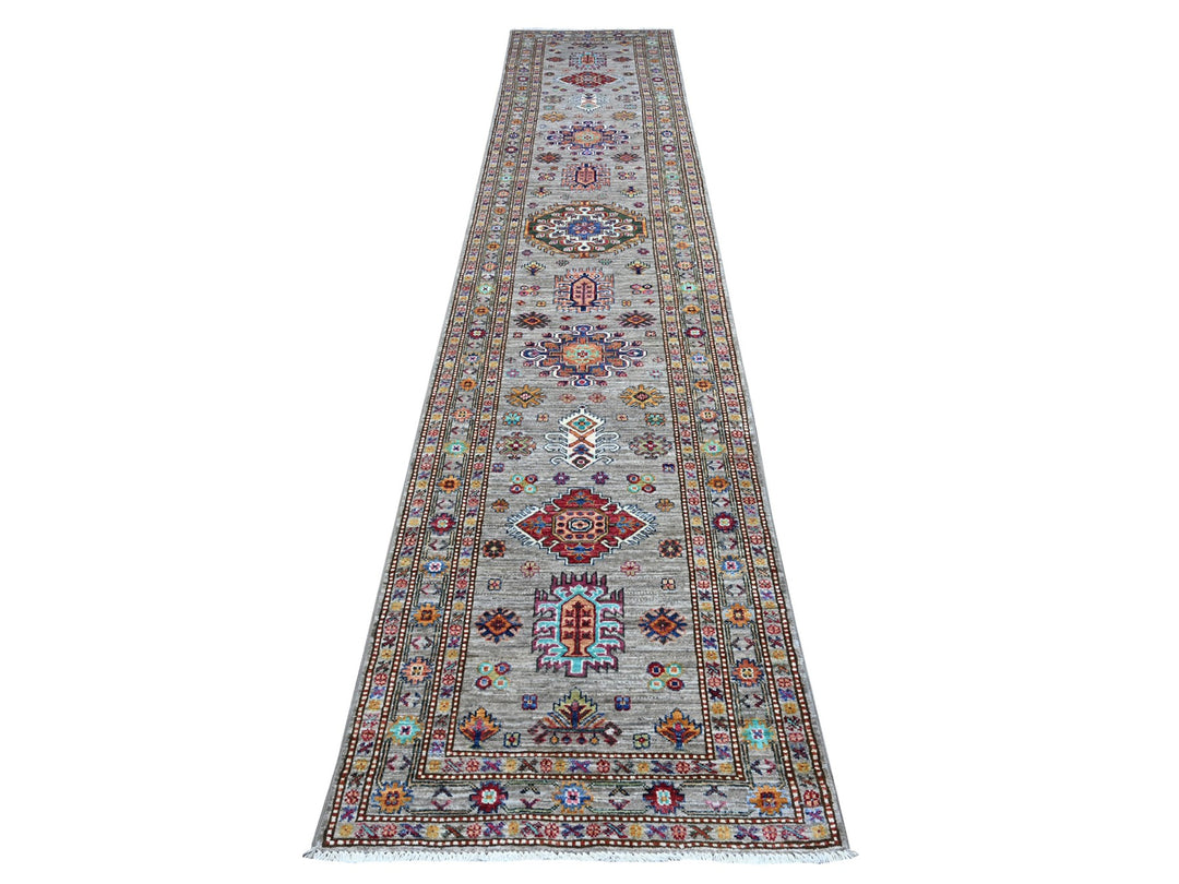 2'8" x 13'2" New Hand Knotted Grey Wool Runner Oriental Rug - MOA10289560