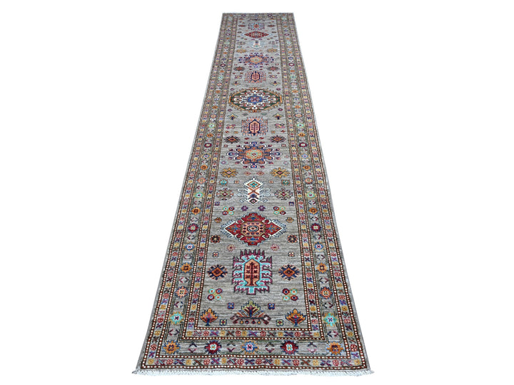 2'8" x 13'2" New Hand Knotted Grey Wool Runner Oriental Rug - MOA10289560