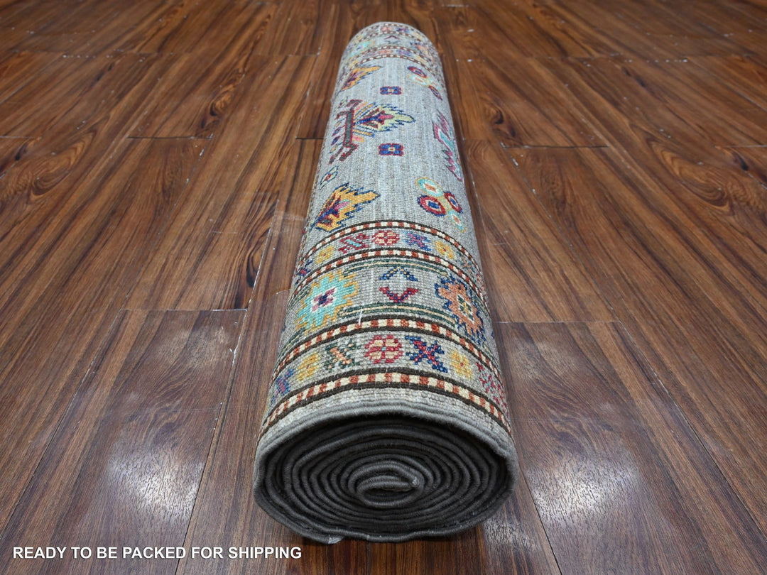 2'8" x 13'2" New Hand Knotted Grey Wool Runner Oriental Rug - MOA10289560