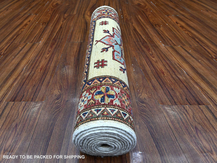 2'7" x 10'7" New Hand Knotted Ivory Wool Runner Oriental Rug - MOA10289561