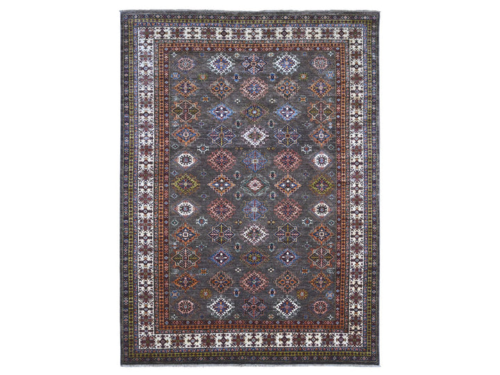 8'10" x 11'11" New Hand Knotted Grey Wool Rectangle Oriental Rug - MOA10289564