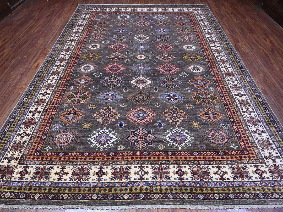 8'10" x 11'11" New Hand Knotted Grey Wool Rectangle Oriental Rug - MOA10289564