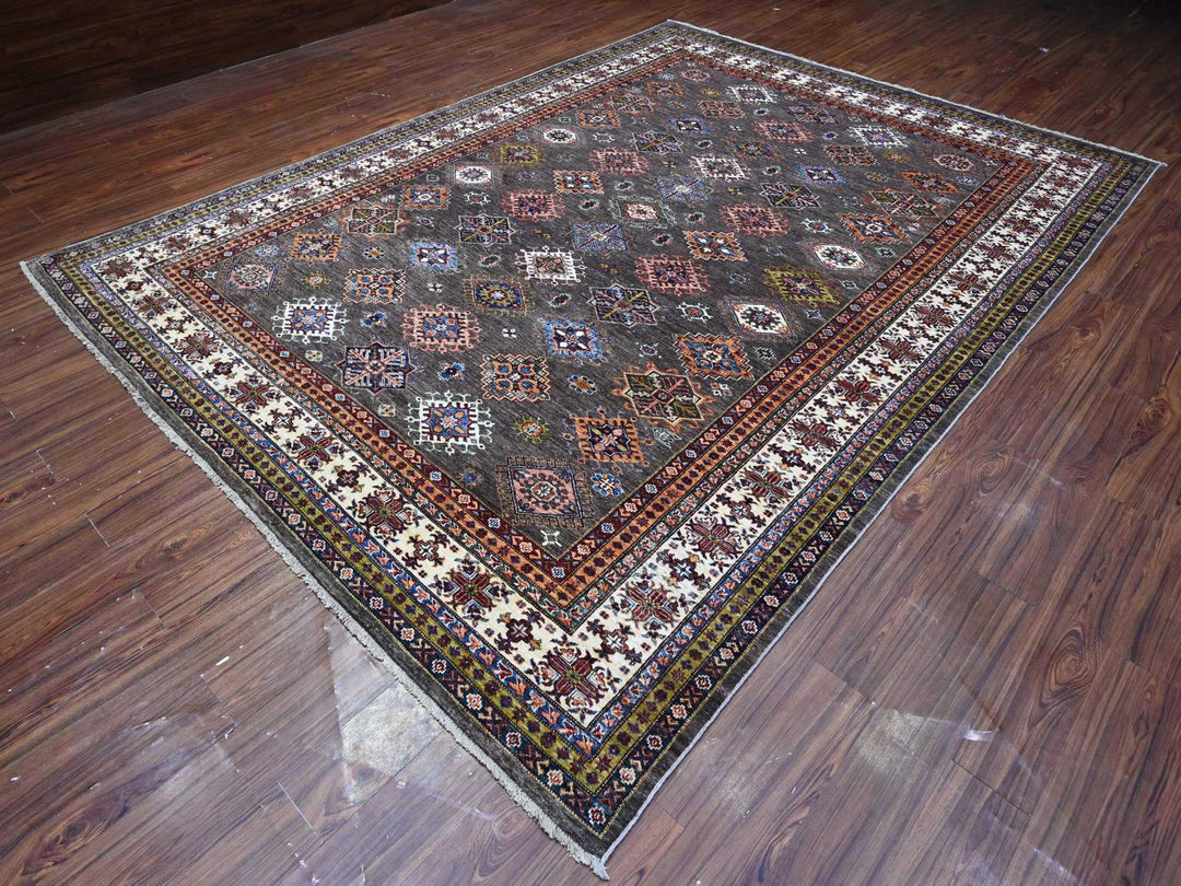 8'10" x 11'11" New Hand Knotted Grey Wool Rectangle Oriental Rug - MOA10289564