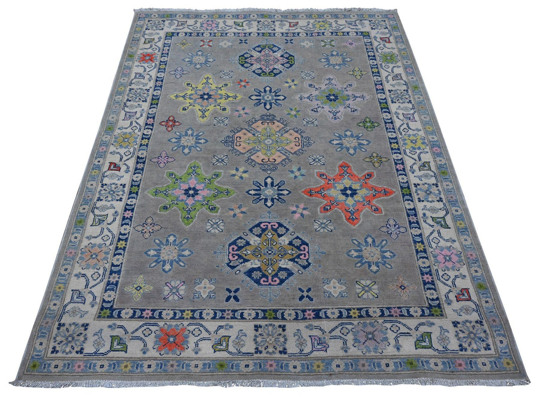 4'10" x 6'1" New Hand Knotted Grey Wool Rectangle Oriental Rug - MOA10289607