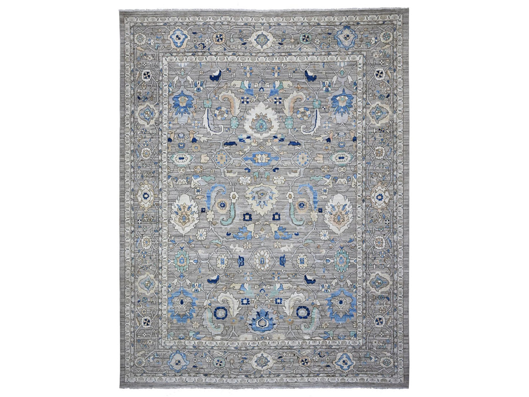 11'9" x 15'2" New Hand Knotted Grey Wool Rectangle Oriental Rug - MOA10289619