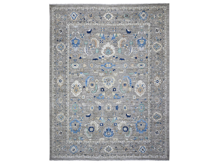 11'9" x 15'2" New Hand Knotted Grey Wool Rectangle Oriental Rug - MOA10289619