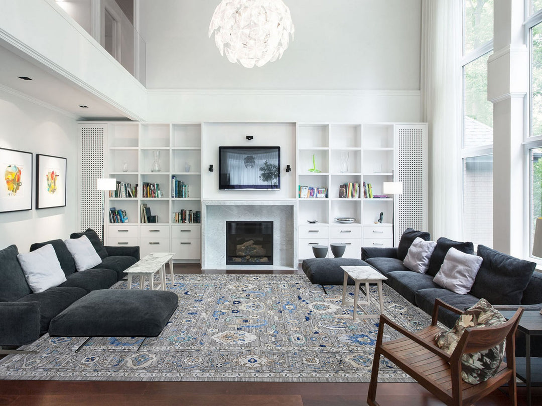 11'9" x 15'2" New Hand Knotted Grey Wool Rectangle Oriental Rug - MOA10289619