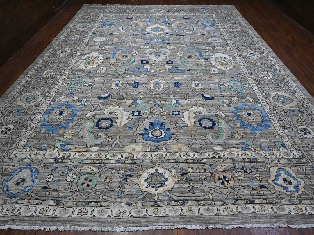 11'9" x 15'2" New Hand Knotted Grey Wool Rectangle Oriental Rug - MOA10289619