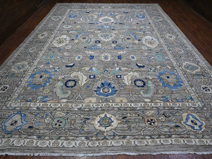 11'9" x 15'2" New Hand Knotted Grey Wool Rectangle Oriental Rug - MOA10289619