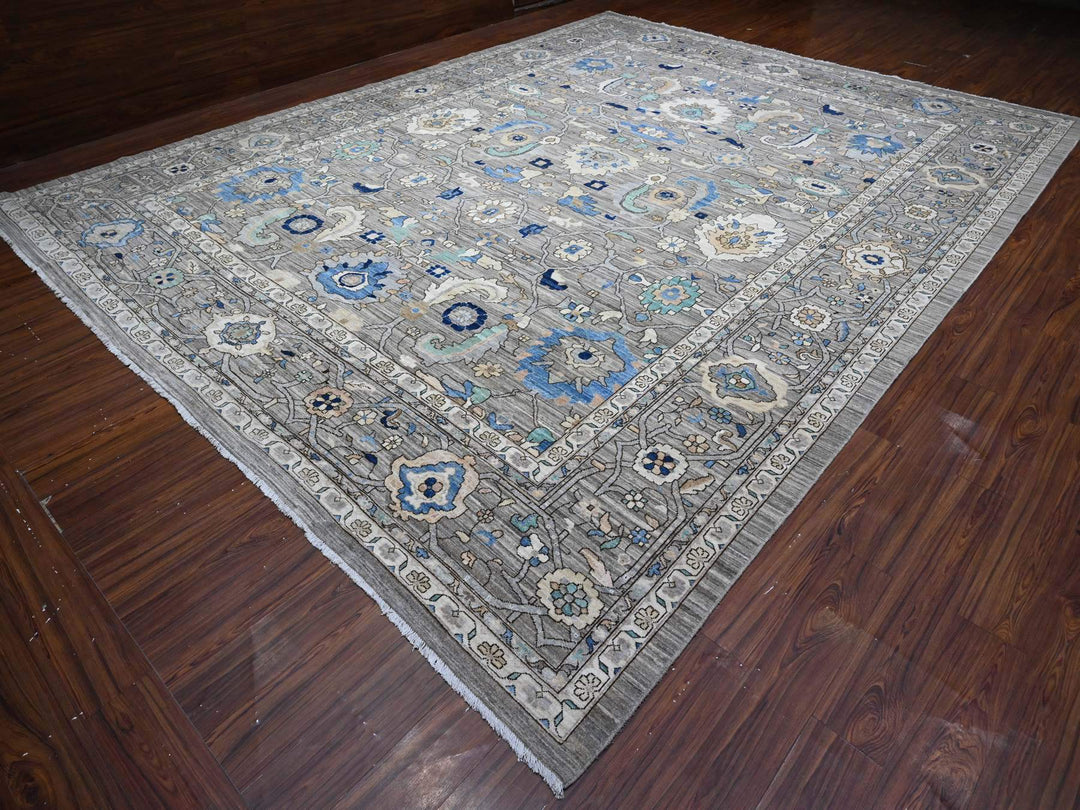 11'9" x 15'2" New Hand Knotted Grey Wool Rectangle Oriental Rug - MOA10289619