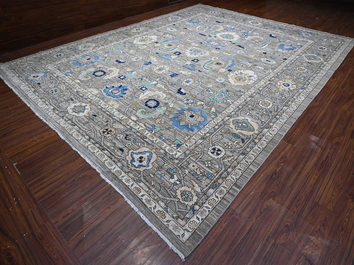11'9" x 15'2" New Hand Knotted Grey Wool Rectangle Oriental Rug - MOA10289619