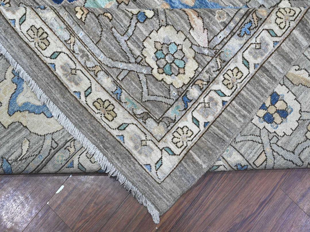 11'9" x 15'2" New Hand Knotted Grey Wool Rectangle Oriental Rug - MOA10289619