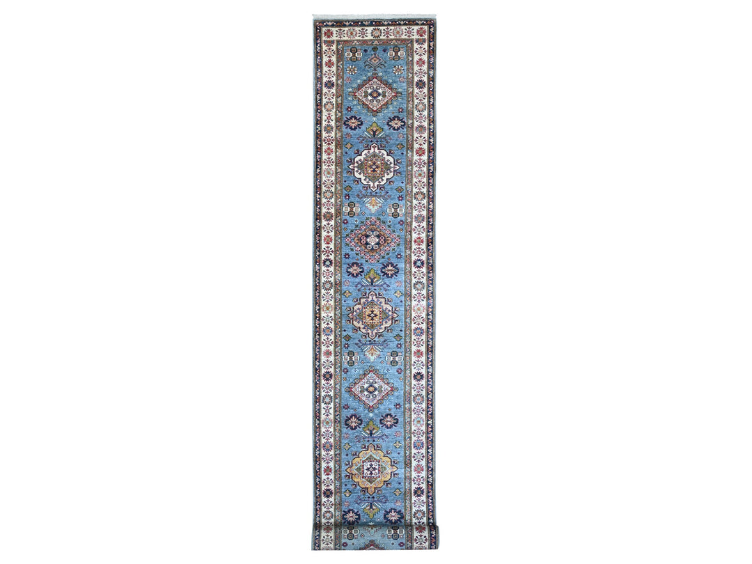 2'7" x 19'6" New Hand Knotted Blue Wool Runner Oriental Rug - MOA10289638