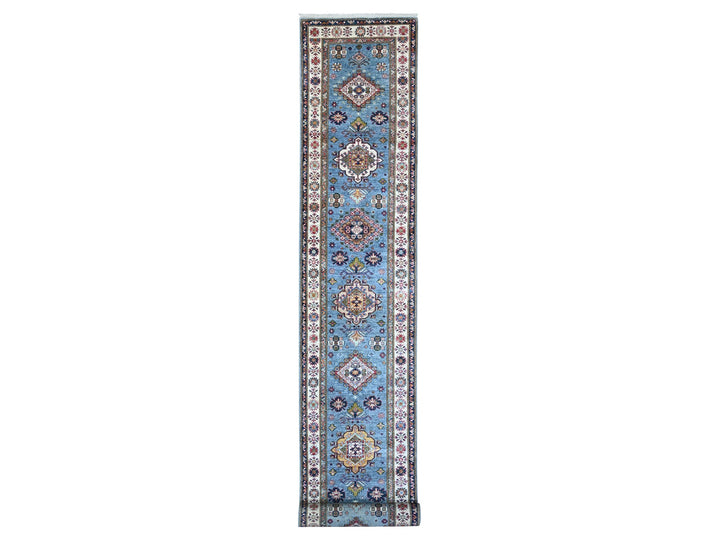 2'7" x 19'6" New Hand Knotted Blue Wool Runner Oriental Rug - MOA10289638