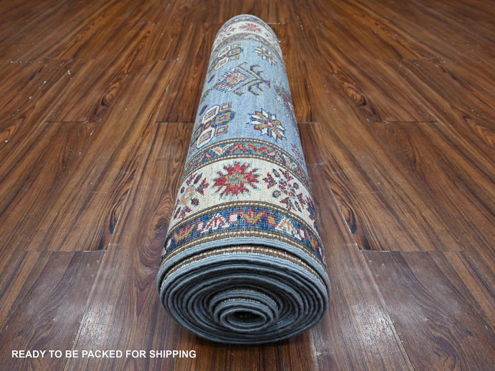 2'7" x 19'6" New Hand Knotted Blue Wool Runner Oriental Rug - MOA10289638