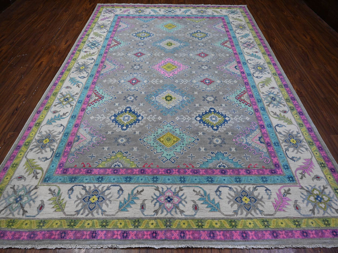 8'2" x 11'5" New Hand Knotted Grey Wool Rectangle Oriental Rug - MOA10289641