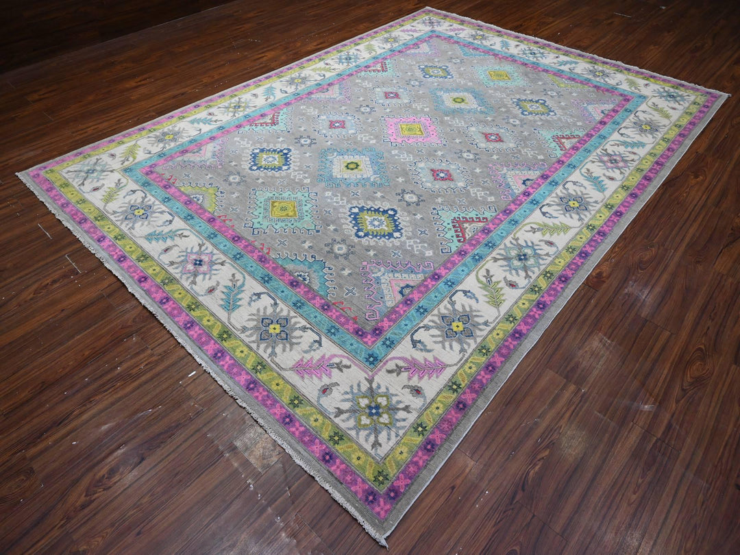 8'2" x 11'5" New Hand Knotted Grey Wool Rectangle Oriental Rug - MOA10289641