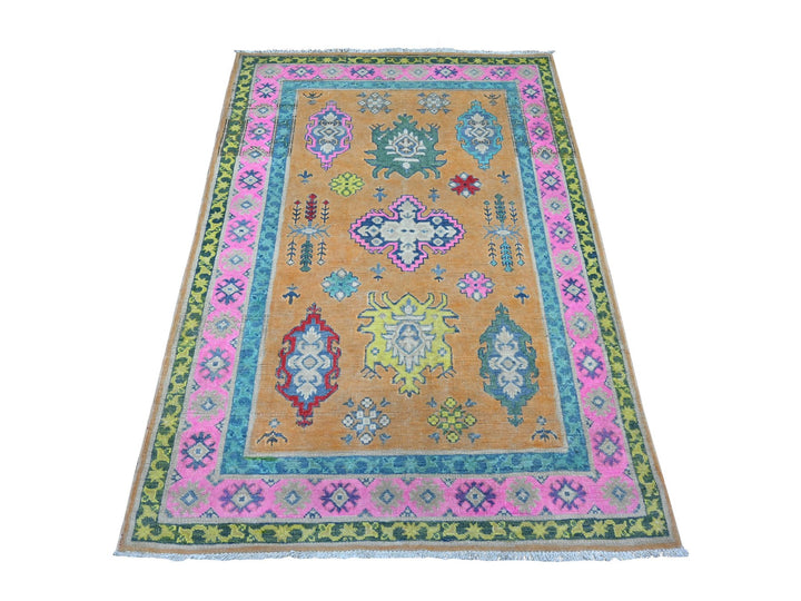 3'11" x 5'9" New Hand Knotted Orange Wool Rectangle Oriental Rug - MOA10289711