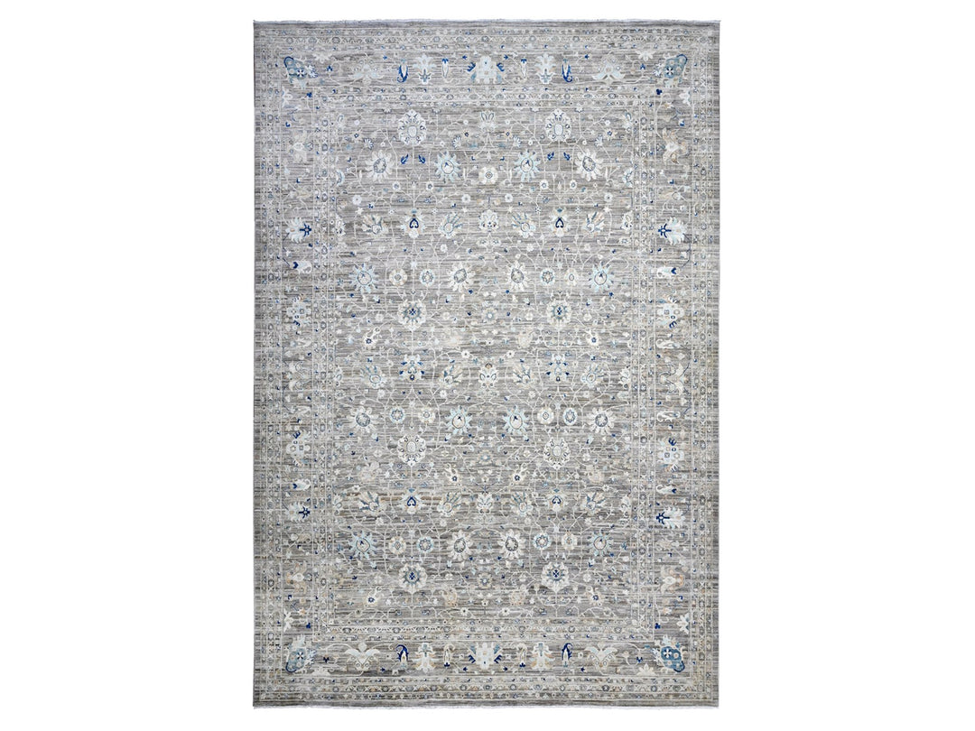 11'11" x 17'11" New Hand Knotted Grey Wool Rectangle Oriental Rug - MOA10289723