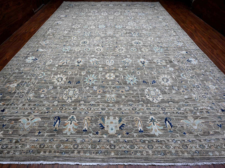 11'11" x 17'11" New Hand Knotted Grey Wool Rectangle Oriental Rug - MOA10289723