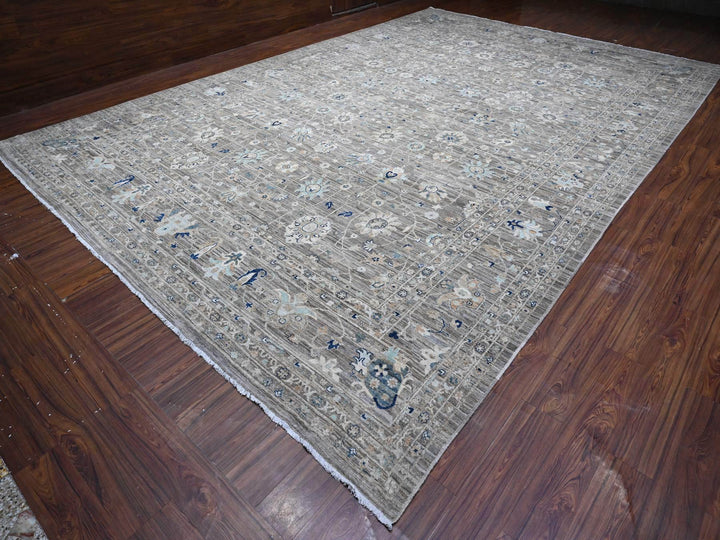 11'11" x 17'11" New Hand Knotted Grey Wool Rectangle Oriental Rug - MOA10289723