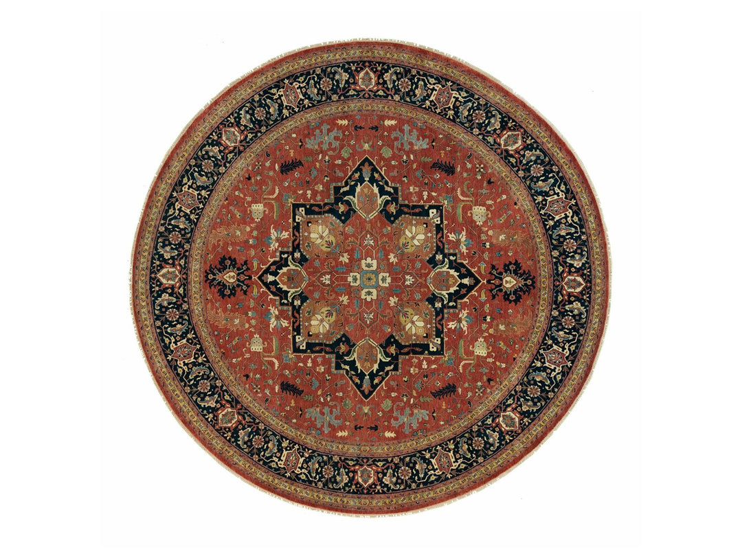 11'10" x 11'10" New Hand Knotted Red Wool Round Oriental Rug - MOA10290102