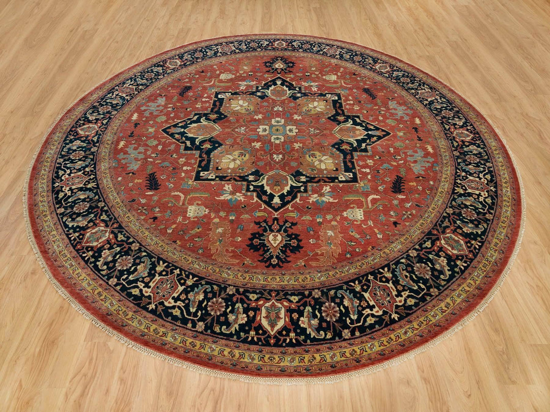 11'10" x 11'10" New Hand Knotted Red Wool Round Oriental Rug - MOA10290102