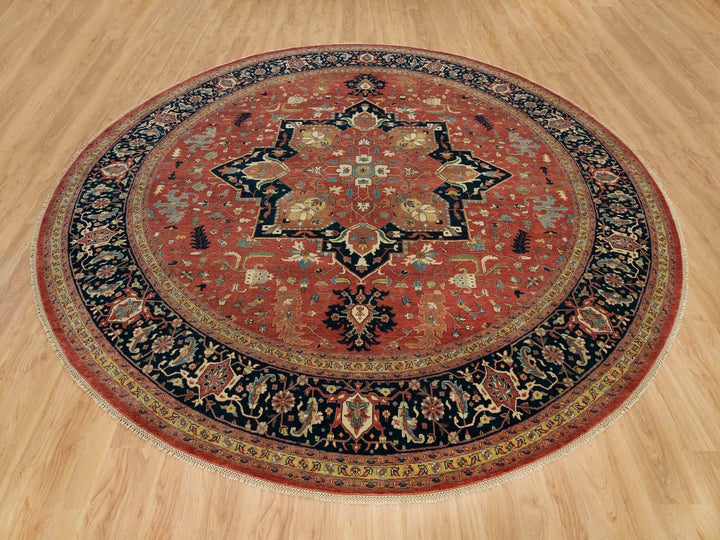11'10" x 11'10" New Hand Knotted Red Wool Round Oriental Rug - MOA10290102