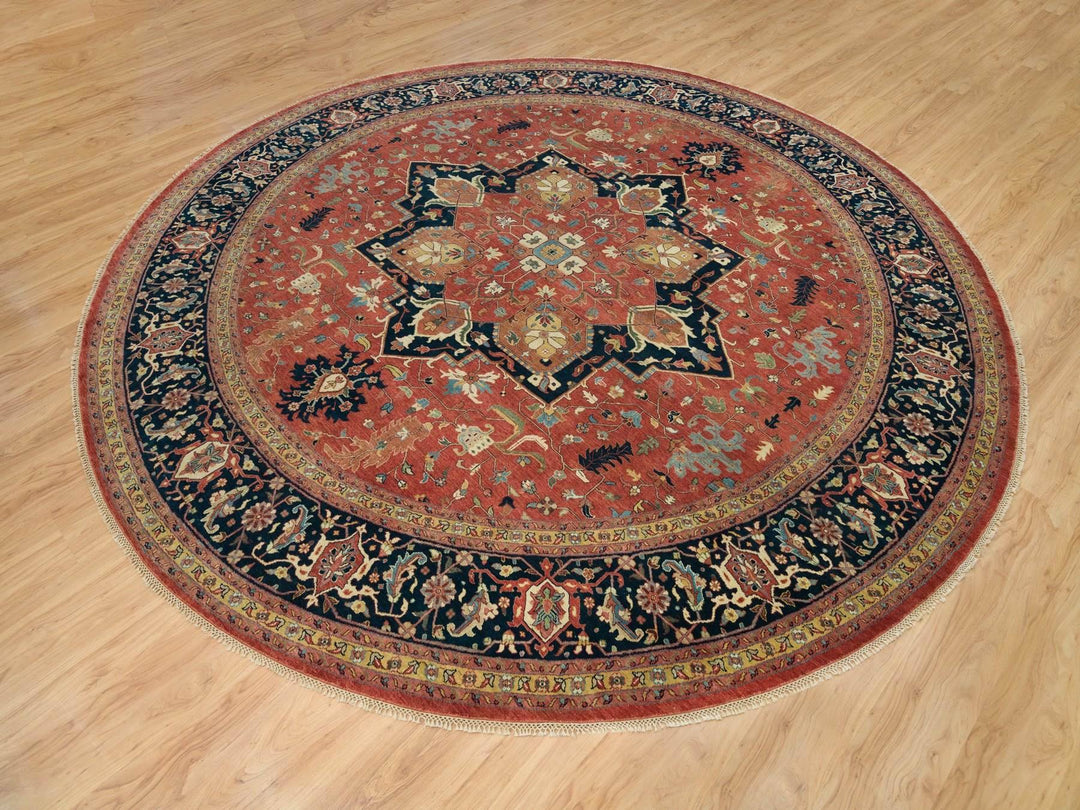 11'10" x 11'10" New Hand Knotted Red Wool Round Oriental Rug - MOA10290102