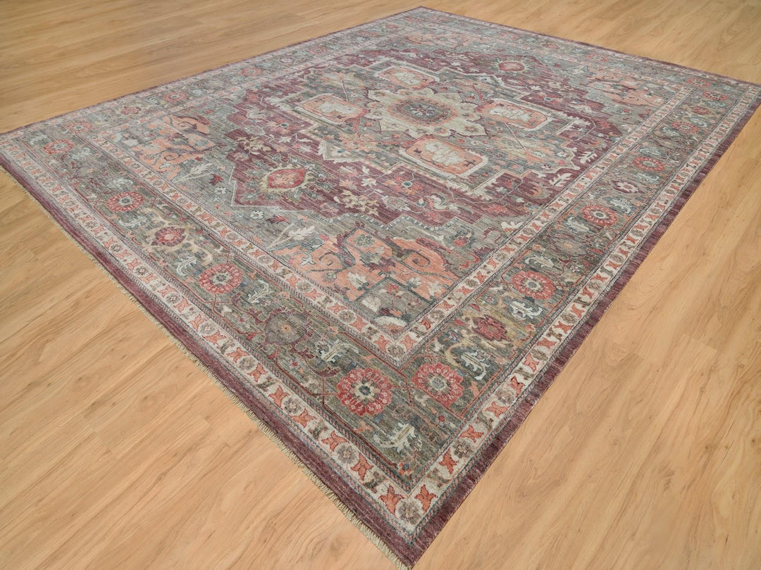 13'10" x 17'9" New Hand Knotted Red Wool Rectangle Oriental Rug - MOA10290137