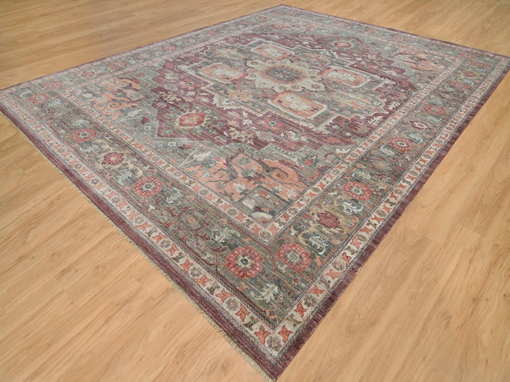 13'10" x 17'9" New Hand Knotted Red Wool Rectangle Oriental Rug - MOA10290137