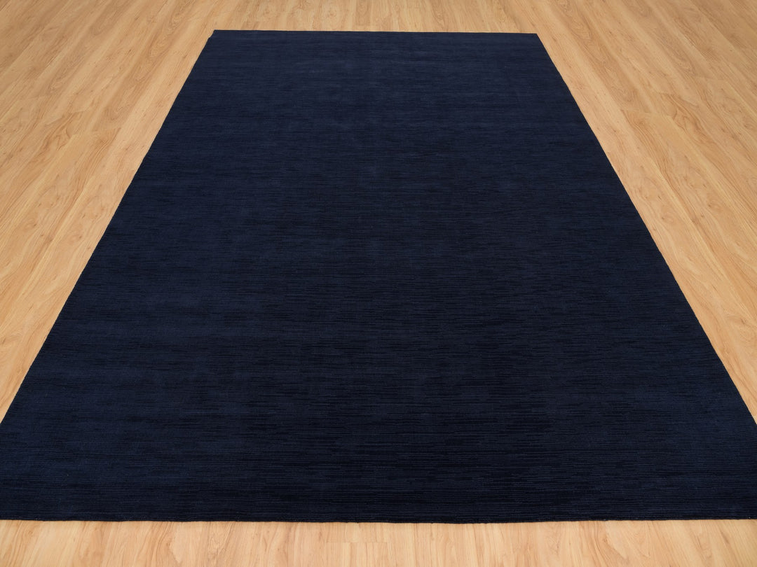 9'0" x 12'0" New Hand Loomed Blue Wool and Plant based Silk Rectangle Oriental Rug - MOA10290153