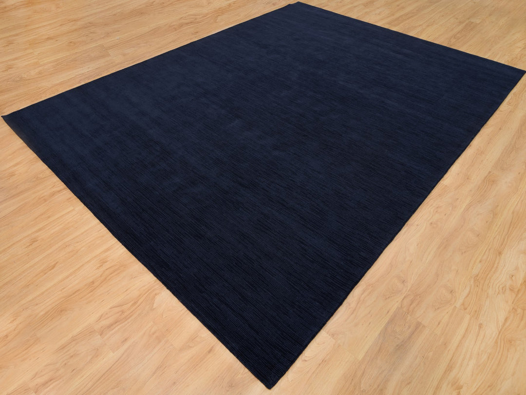 9'0" x 12'0" New Hand Loomed Blue Wool and Plant based Silk Rectangle Oriental Rug - MOA10290153