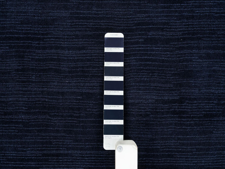 9'0" x 12'0" New Hand Loomed Blue Wool and Plant based Silk Rectangle Oriental Rug - MOA10290153