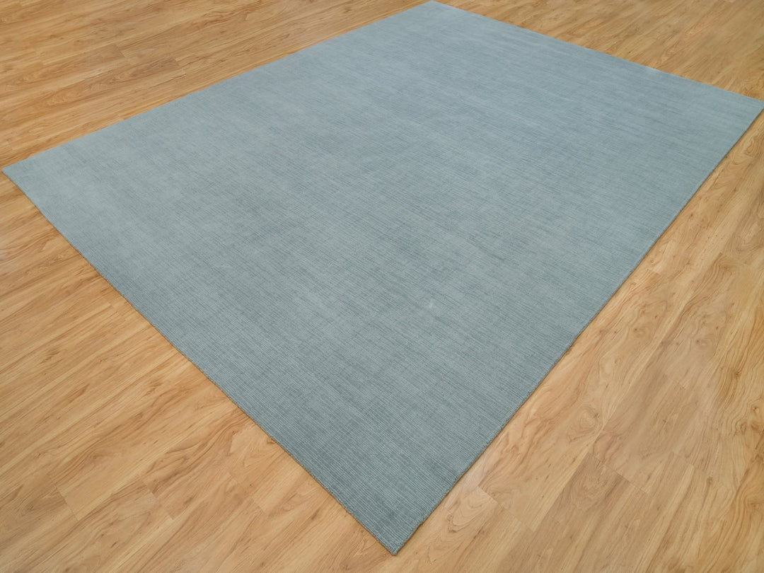 9'0" x 11'10" New Hand Loomed Grey Wool and Plant based Silk Rectangle Oriental Rug - MOA10290154