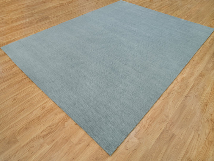 9'0" x 11'10" New Hand Loomed Grey Wool and Plant based Silk Rectangle Oriental Rug - MOA10290154