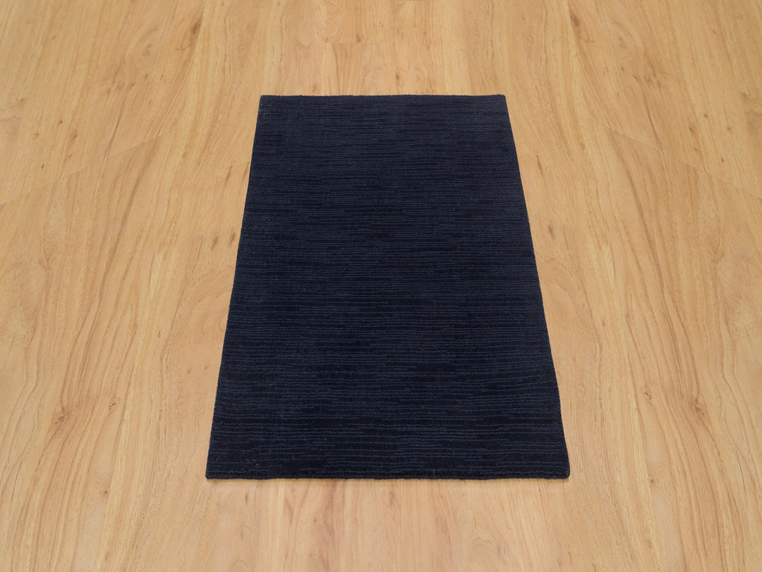 2'0" x 3'1" New Hand Loomed Blue Wool and Plant based Silk Rectangle Oriental Rug - MOA10290176