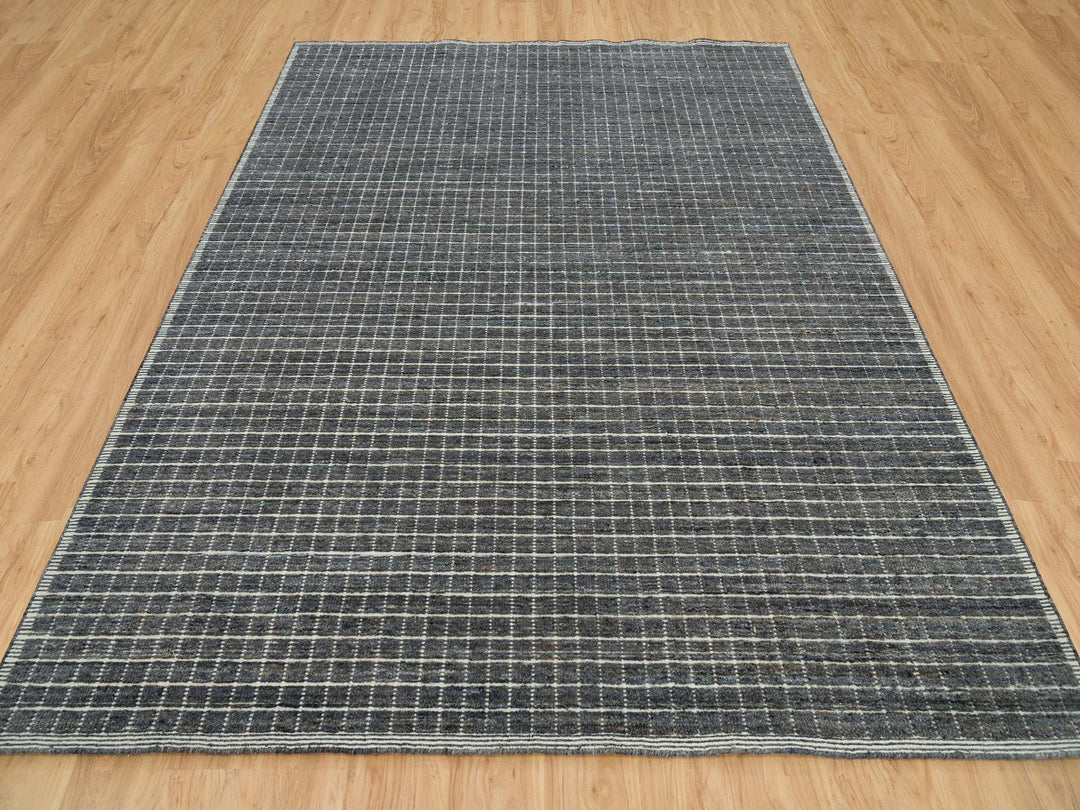 8'0" x 9'10" New Hand Loomed Grey Wool Rectangle Oriental Rug - MOA10290187