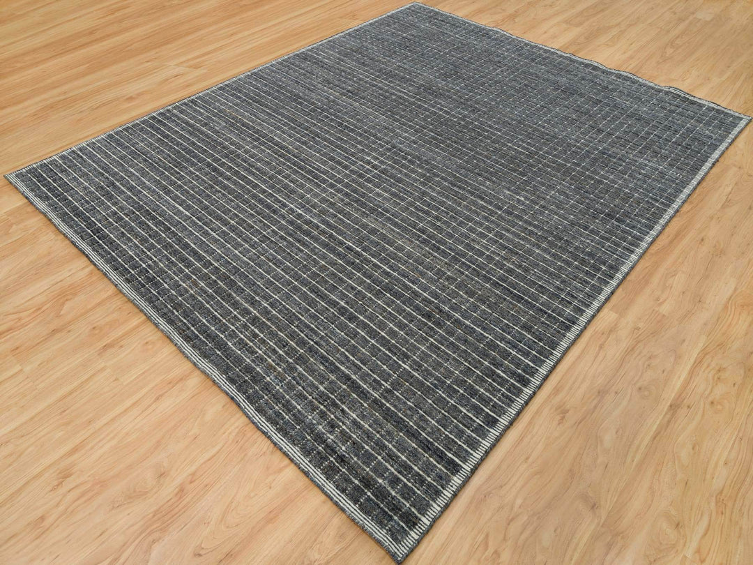 8'0" x 9'10" New Hand Loomed Grey Wool Rectangle Oriental Rug - MOA10290187