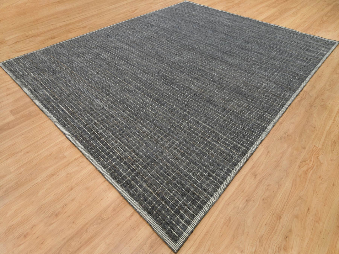 12'0" x 14'9" New Hand Loomed Grey Wool Rectangle Oriental Rug - MOA10290188